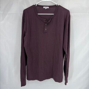 GUSTIN Men L Henley Long Sleeve Shirt Maroon Red 100% Cotton Casual Everyday Top